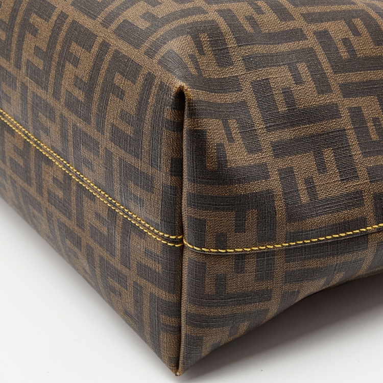 Pre Owned Fendi Brown Zucca Coated Canvas and Leather Roll Tote