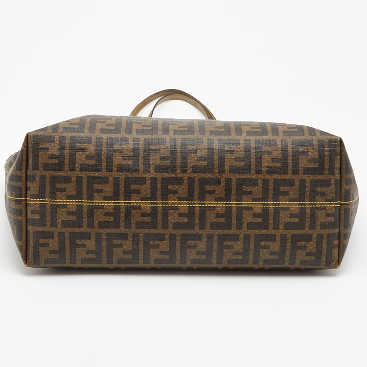 Pre Owned Fendi Brown Zucca Coated Canvas and Leather Roll Tote