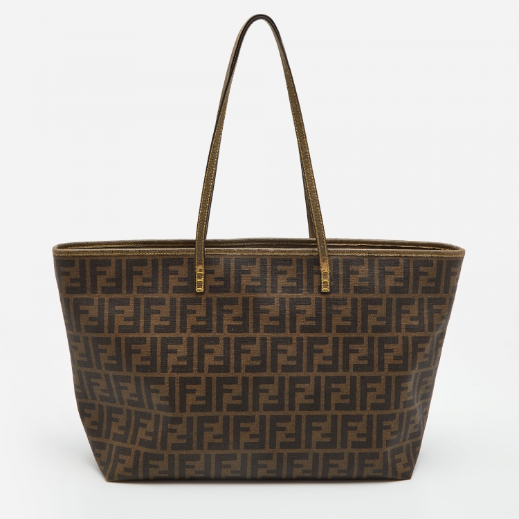 Pre Owned Fendi Brown Zucca Coated Canvas and Leather Roll Tote