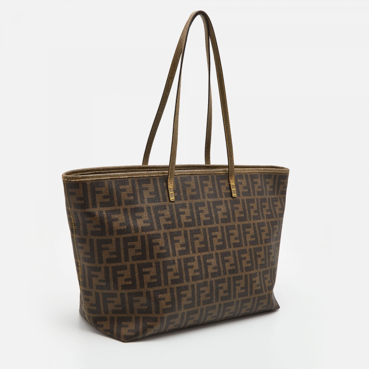 Pre Owned Fendi Brown Zucca Coated Canvas and Leather Roll Tote