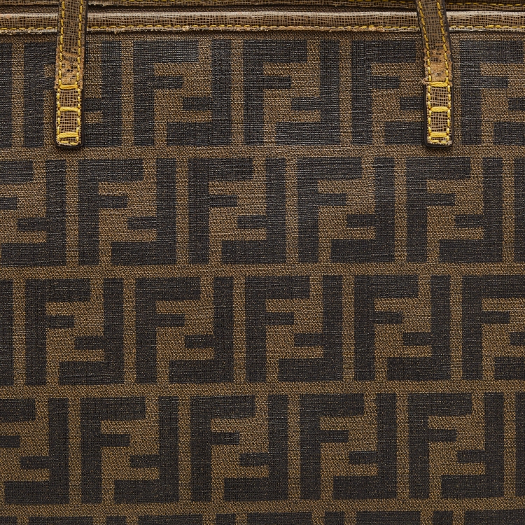 Pre Owned Fendi Brown Zucca Coated Canvas and Leather Roll Tote