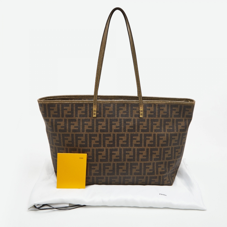 Pre Owned Fendi Brown Zucca Coated Canvas and Leather Roll Tote