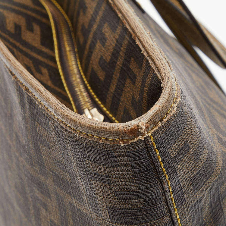 Pre Owned Fendi Brown Zucca Coated Canvas and Leather Roll Tote
