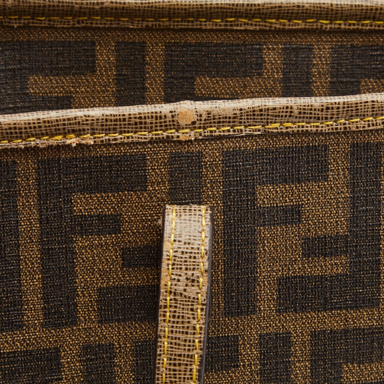Pre Owned Fendi Brown Zucca Coated Canvas and Leather Roll Tote