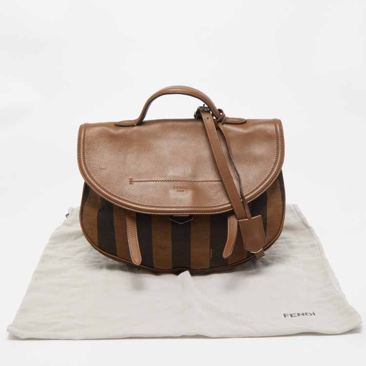 Pre Owned Fendi Tobacco Stripe Canvas and Leather Saddle Top Handle Bag