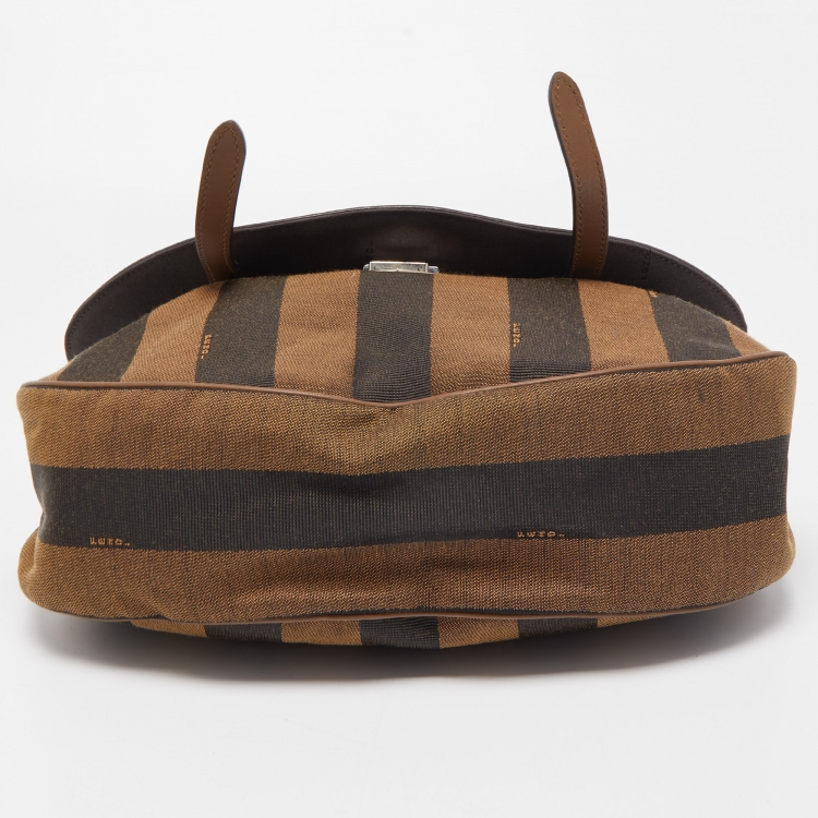 Pre Owned Fendi Tobacco Stripe Canvas and Leather Saddle Top Handle Bag