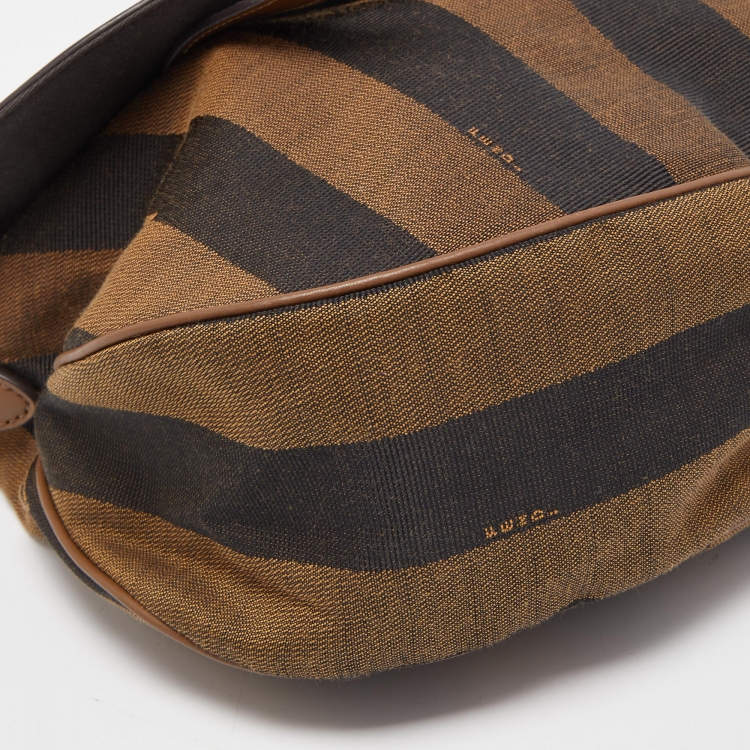 Pre Owned Fendi Tobacco Stripe Canvas and Leather Saddle Top Handle Bag