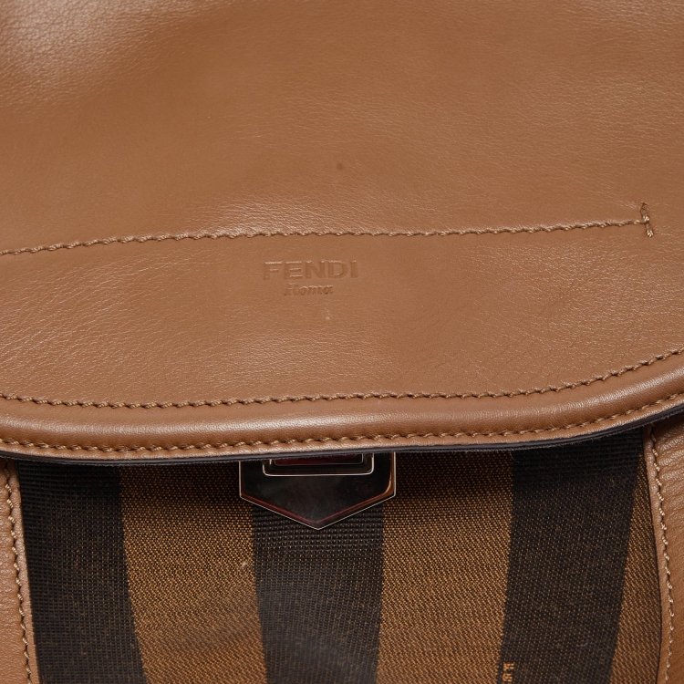 Pre Owned Fendi Tobacco Stripe Canvas and Leather Saddle Top Handle Bag