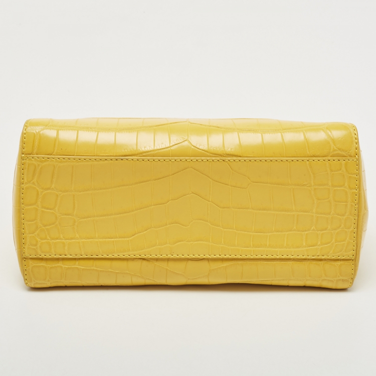 Pre Owned Fendi Yellow Crocodile Leather Mini Peekaboo Top Handle Bag
