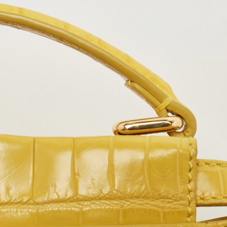 Pre Owned Fendi Yellow Crocodile Leather Mini Peekaboo Top Handle Bag
