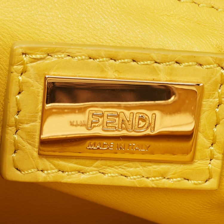 Pre Owned Fendi Yellow Crocodile Leather Mini Peekaboo Top Handle Bag