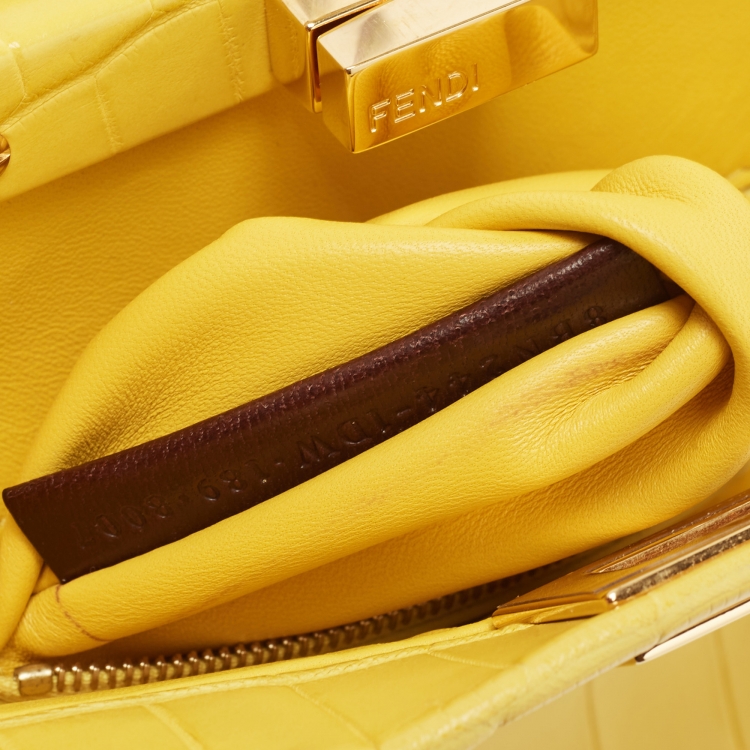 Pre Owned Fendi Yellow Crocodile Leather Mini Peekaboo Top Handle Bag