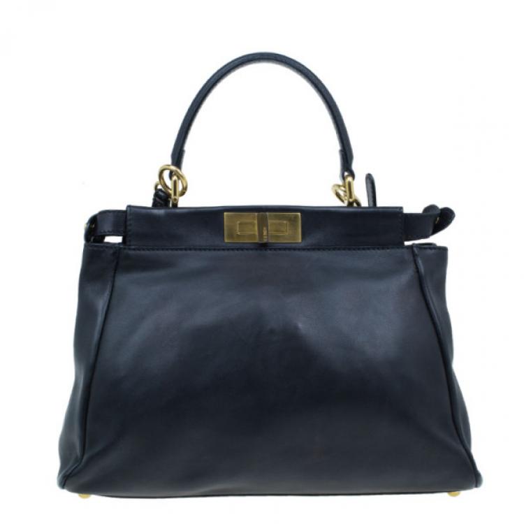 Pre Owned Fendi Black Calfskin Leather Small Peekaboo Tote