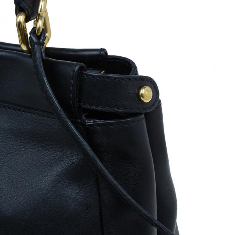 Pre Owned Fendi Black Calfskin Leather Small Peekaboo Tote