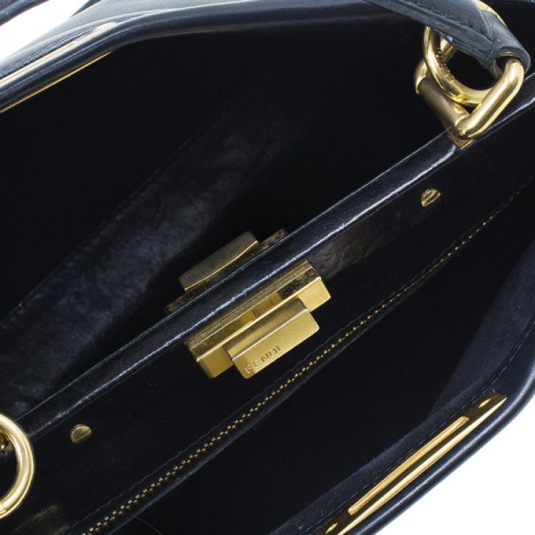 Pre Owned Fendi Black Calfskin Leather Small Peekaboo Tote