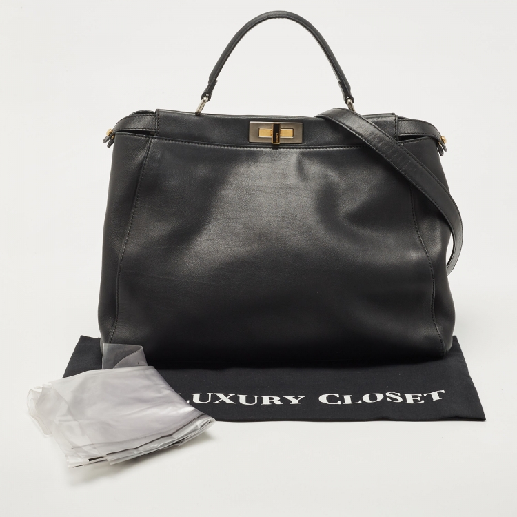 Pre Owned Fendi Black Leather Large Peekaboo Top Handle Bag