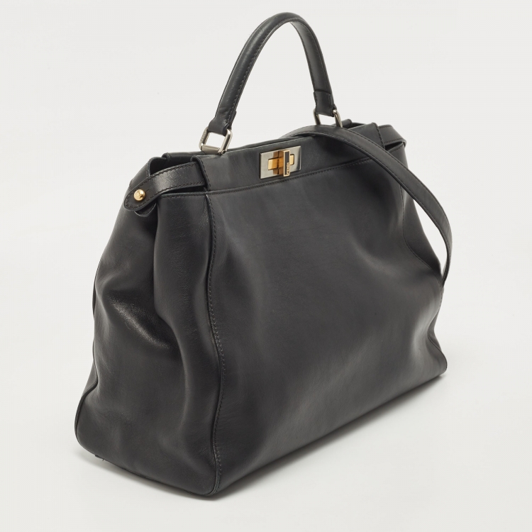 Pre Owned Fendi Black Leather Large Peekaboo Top Handle Bag