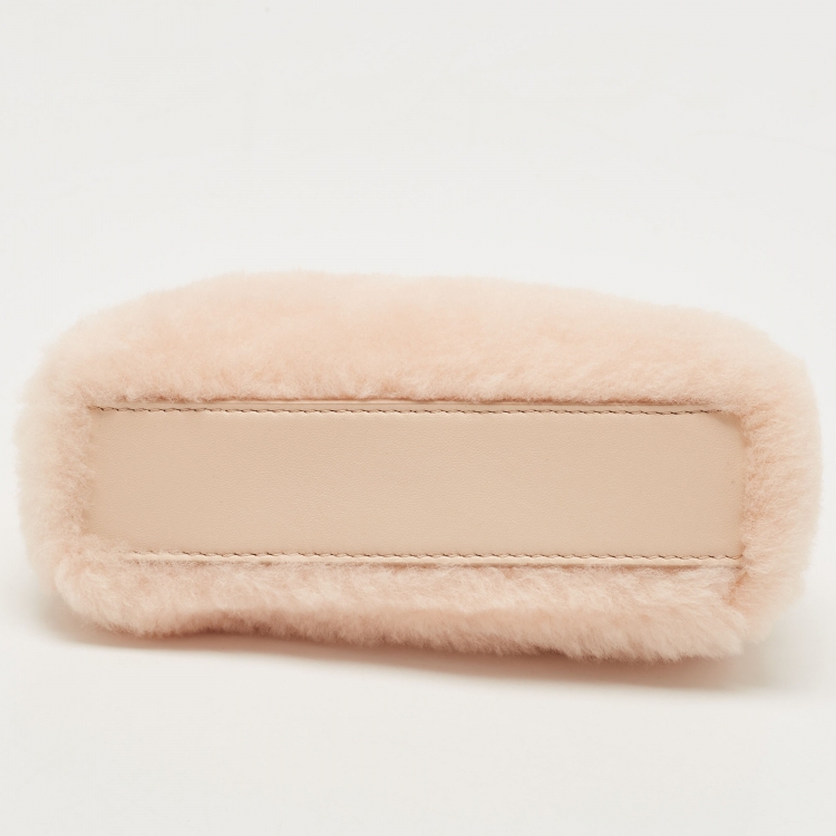 Pre Owned Fendi Powder Pink Shearling and Leather Micro Peekaboo Bag