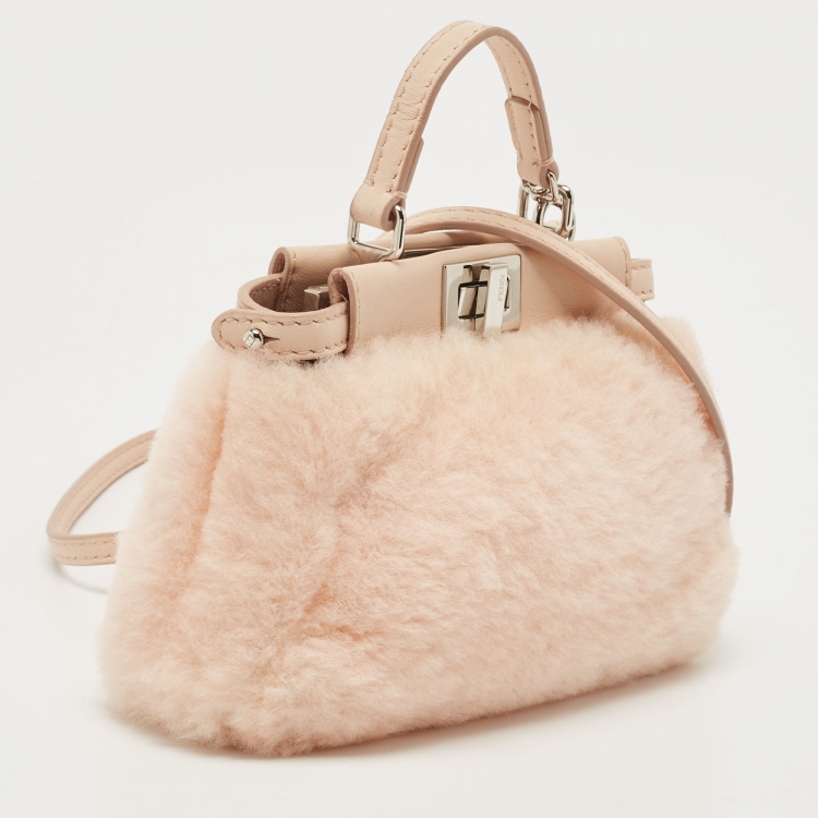 Pre Owned Fendi Powder Pink Shearling and Leather Micro Peekaboo Bag