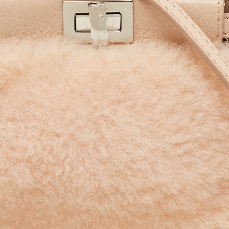 Pre Owned Fendi Powder Pink Shearling and Leather Micro Peekaboo Bag