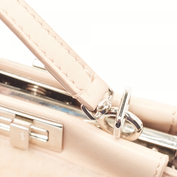 Pre Owned Fendi Powder Pink Shearling and Leather Micro Peekaboo Bag