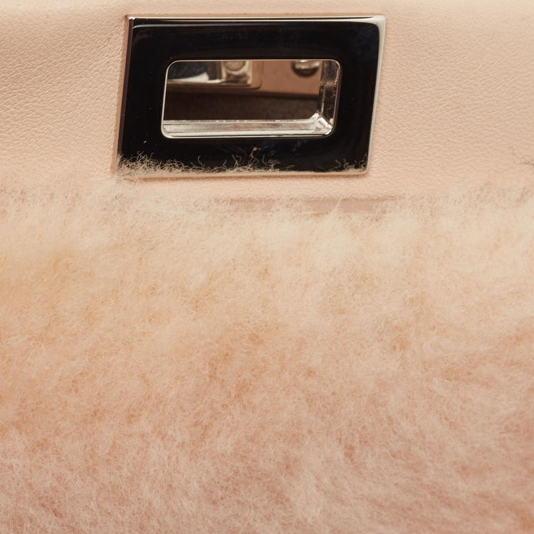 Pre Owned Fendi Powder Pink Shearling and Leather Micro Peekaboo Bag