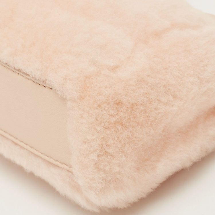 Pre Owned Fendi Powder Pink Shearling and Leather Micro Peekaboo Bag