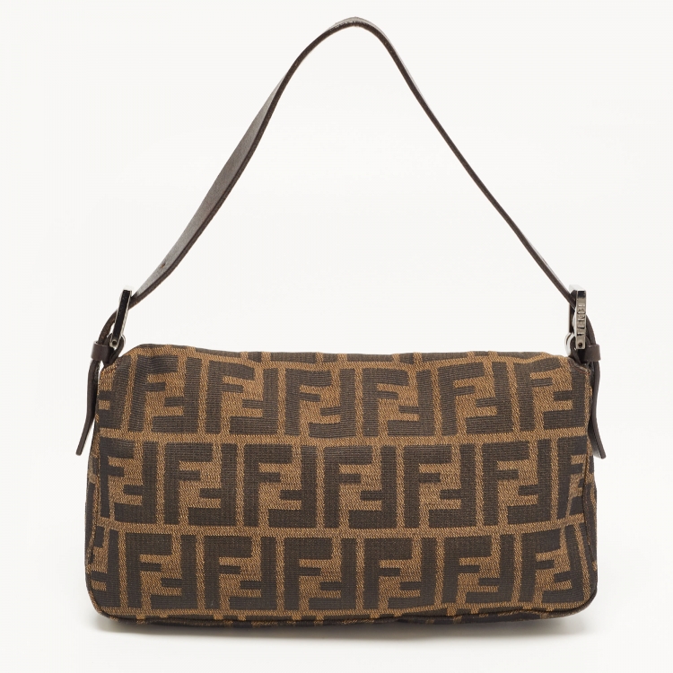 Pre Owned Fendi Brown Zucca Canvas And Leather Baguette Bag