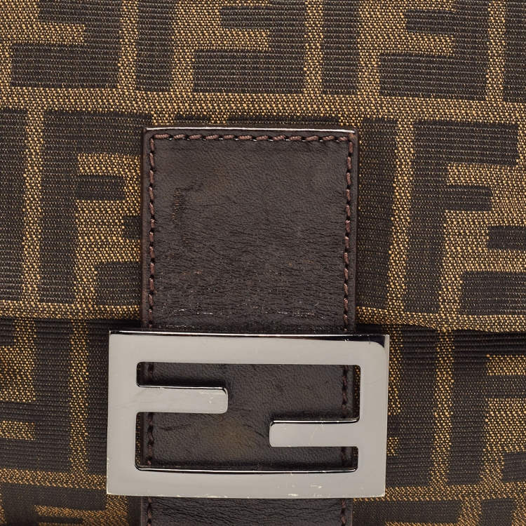 Pre Owned Fendi Brown Zucca Canvas And Leather Baguette Bag