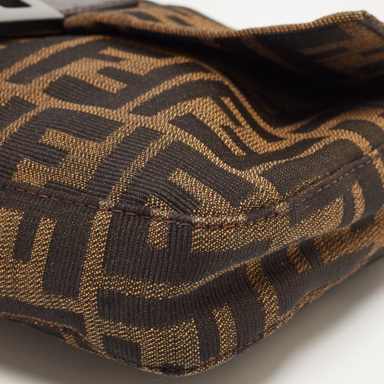 Pre Owned Fendi Brown Zucca Canvas And Leather Baguette Bag