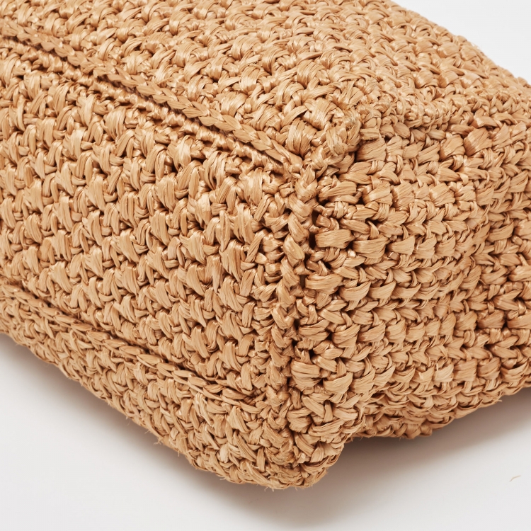 Pre Owned Fendi Beige/Blue Raffia and Watersnake Large Peekaboo Top Handle Bag