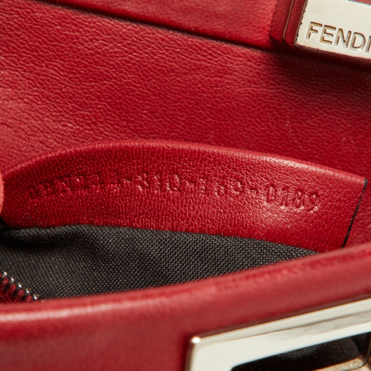 Pre Owned Fendi Red Leather Mini Whipstitch Peekaboo Top Handle Bag