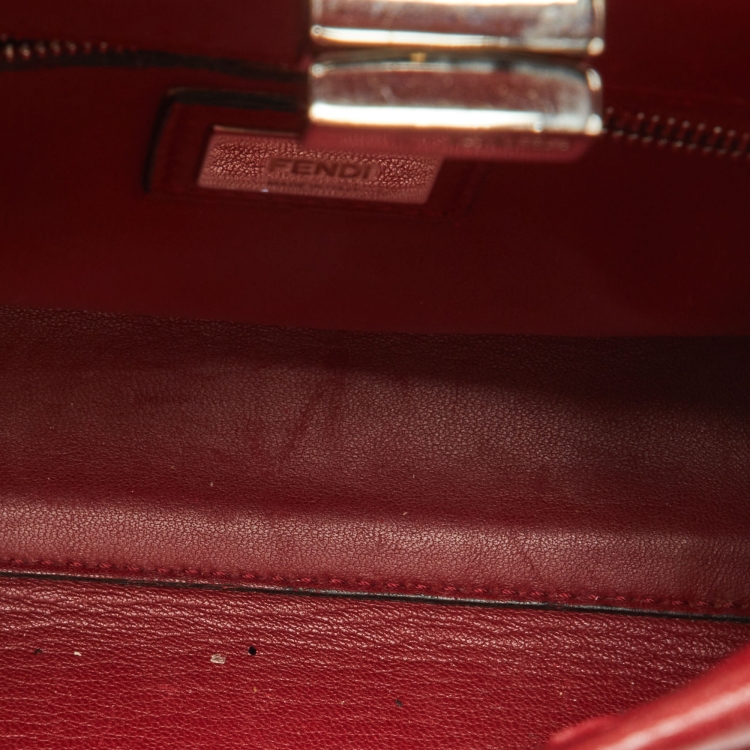 Pre Owned Fendi Red Leather Mini Whipstitch Peekaboo Top Handle Bag