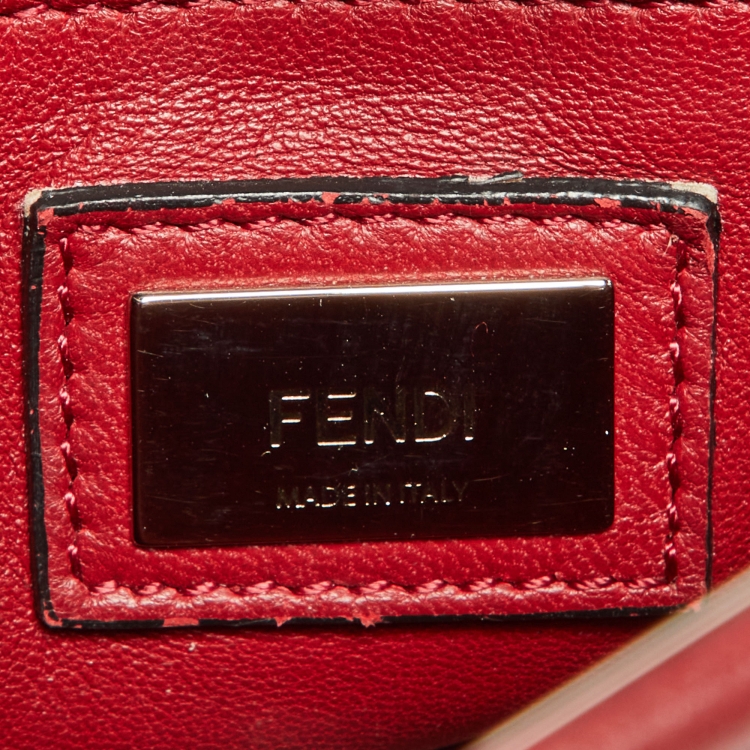 Pre Owned Fendi Red Leather Mini Whipstitch Peekaboo Top Handle Bag