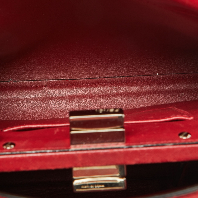 Pre Owned Fendi Red Leather Mini Whipstitch Peekaboo Top Handle Bag