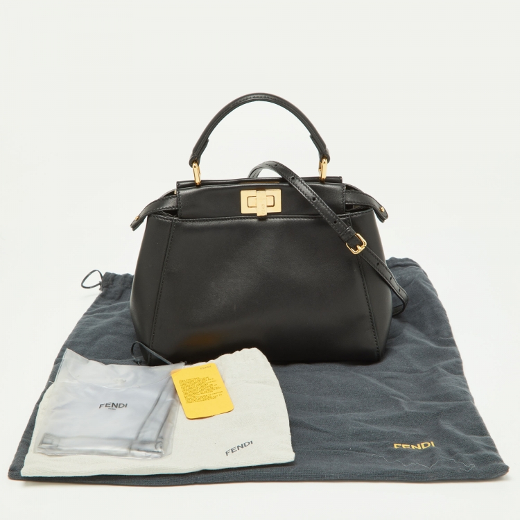 Pre Owned Fendi Black Leather Mini Peekaboo Top Handle Bag
