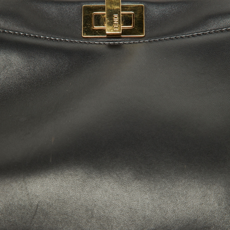 Pre Owned Fendi Black Leather Mini Peekaboo Top Handle Bag