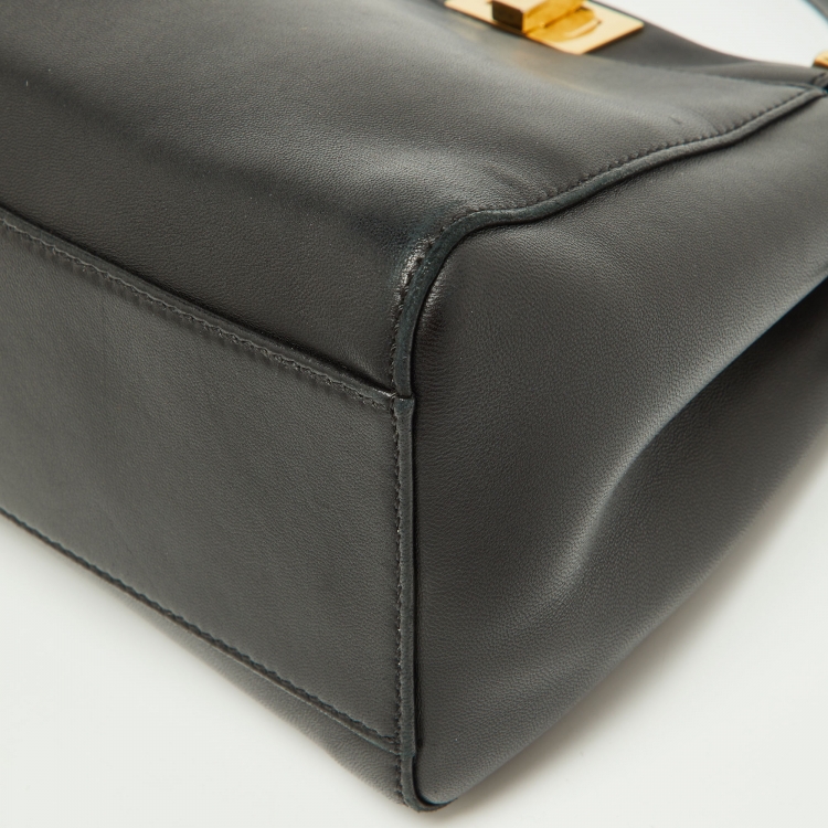 Pre Owned Fendi Black Leather Mini Peekaboo Top Handle Bag