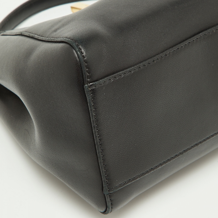 Pre Owned Fendi Black Leather Mini Peekaboo Top Handle Bag