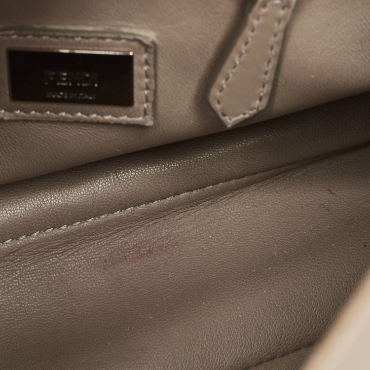 Pre Owned Fendi Dark Beige Leather Mini Peekaboo Top Handle Bag