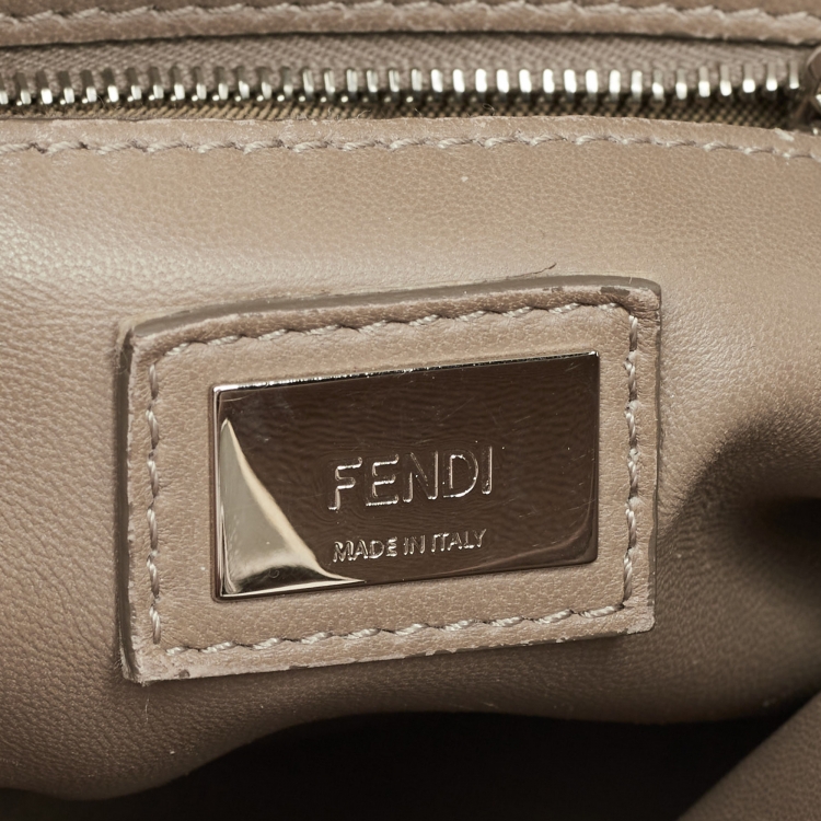 Pre Owned Fendi Dark Beige Leather Mini Peekaboo Top Handle Bag