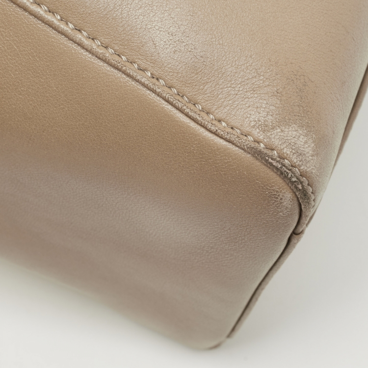 Pre Owned Fendi Dark Beige Leather Mini Peekaboo Top Handle Bag