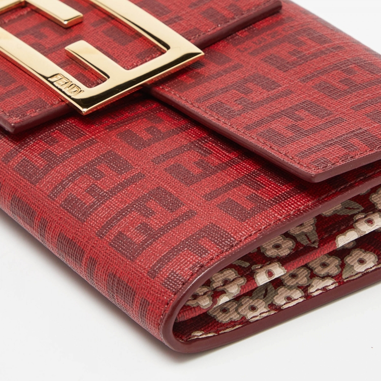 Pre Owned Fendi Red Zucca Coated Canvas Flap Continental Wallet