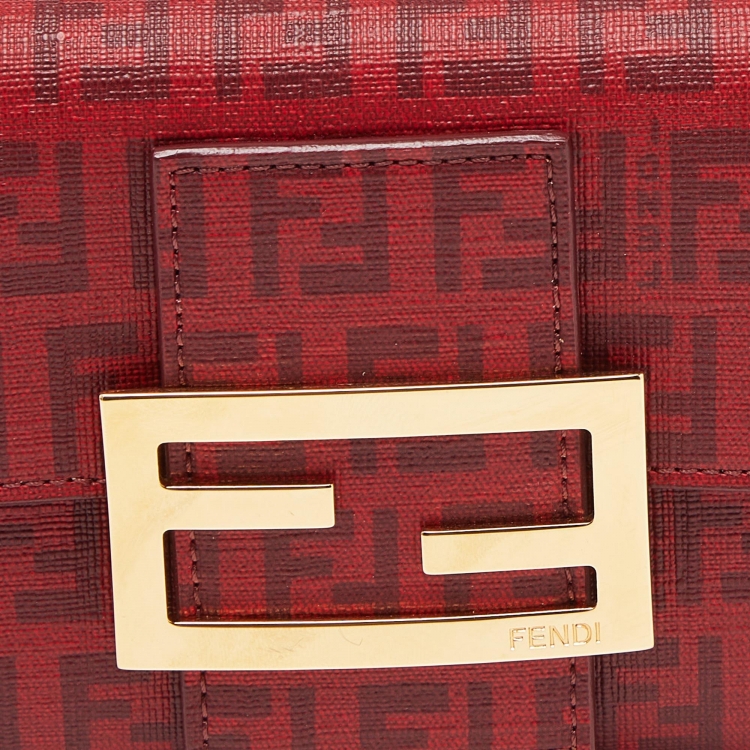 Pre Owned Fendi Red Zucca Coated Canvas Flap Continental Wallet