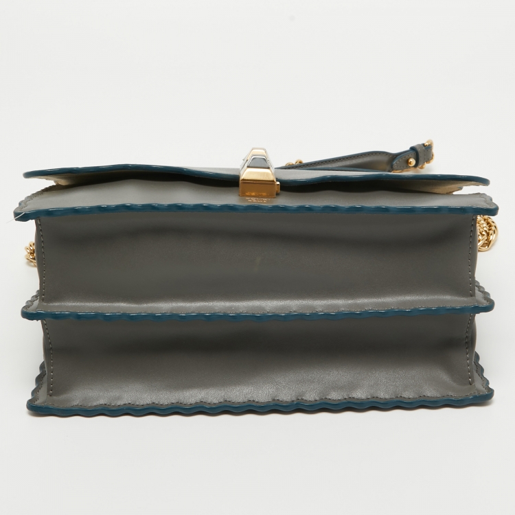 Pre Owned Fendi Grey Scalloped Leather Medium Kan I Shoulder Bag