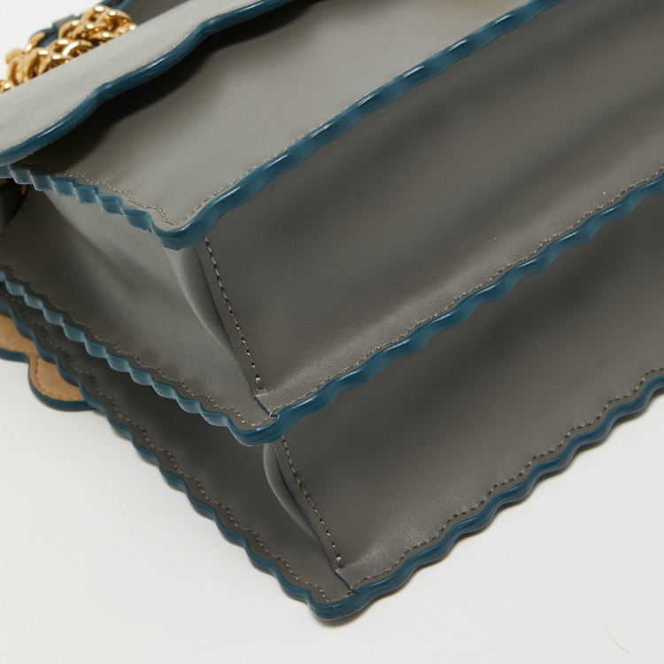 Pre Owned Fendi Grey Scalloped Leather Medium Kan I Shoulder Bag