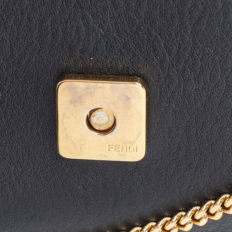 Pre Owned Fendi Black Snakeskin and Leather Tube Wallet on Chain