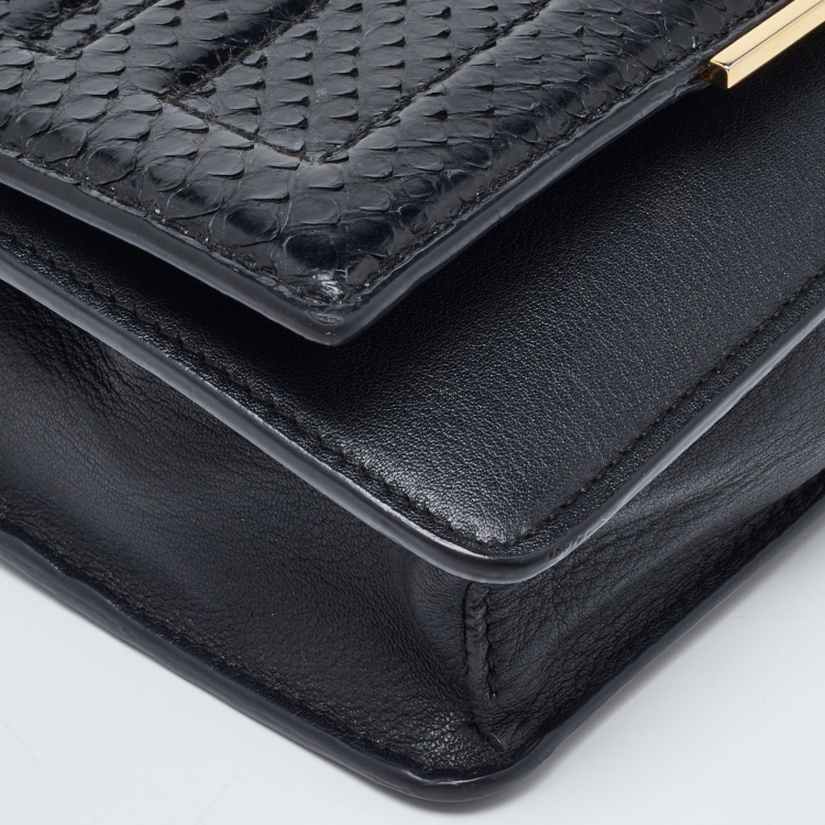Pre Owned Fendi Black Snakeskin and Leather Tube Wallet on Chain