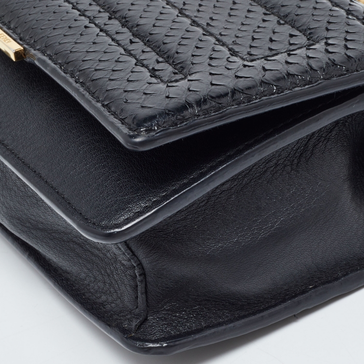 Pre Owned Fendi Black Snakeskin and Leather Tube Wallet on Chain