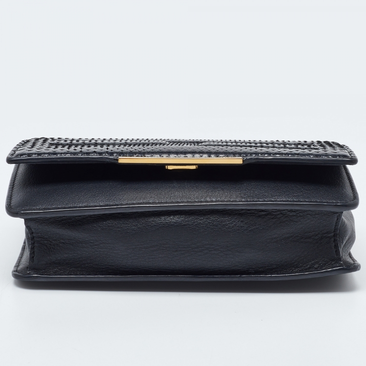 Pre Owned Fendi Black Snakeskin and Leather Tube Wallet on Chain